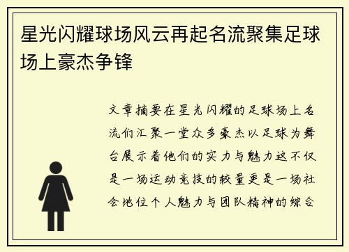星光闪耀球场风云再起名流聚集足球场上豪杰争锋