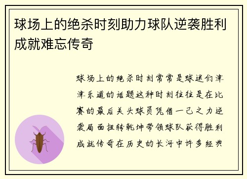 球场上的绝杀时刻助力球队逆袭胜利成就难忘传奇