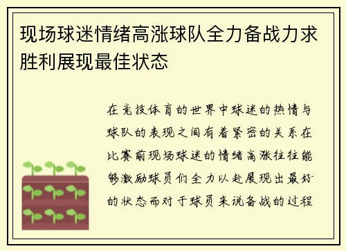 现场球迷情绪高涨球队全力备战力求胜利展现最佳状态